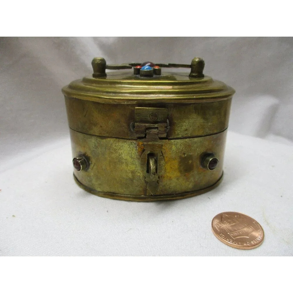 Oval Brass‎ Box with Jewels, India, trinket box, Jewelry box,